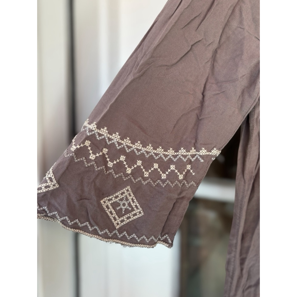 Monoreno Women's Large Brown Southwestern Embroidered Peasant Boho Tunic Top - Picture 3 of 14